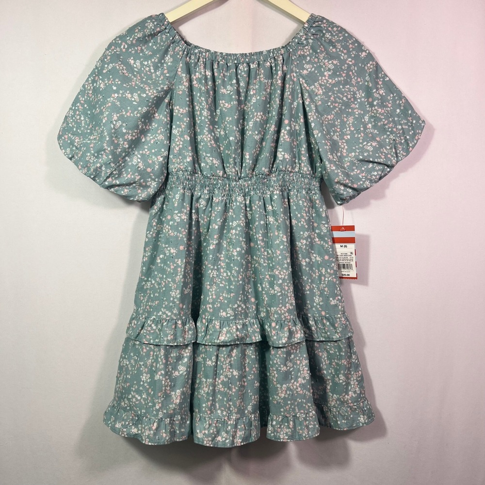 Cat & Jack Girls Floral Tiered Ruffle Dress West Coast Green Pink Size M 8